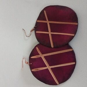 Round Handcrafted Leather Earrings Hand Dyed & Carved By J.Monique